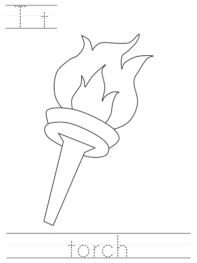 Printable print practice coloring page - Tt torch