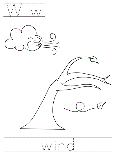 Printable print practice coloring page - Ww wind