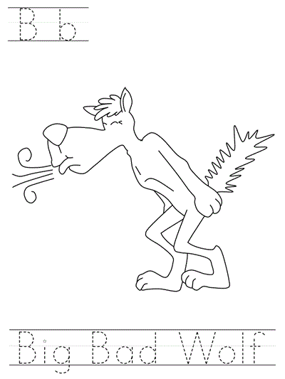 Printable print practice coloring page - Bb Big Bad Wolf