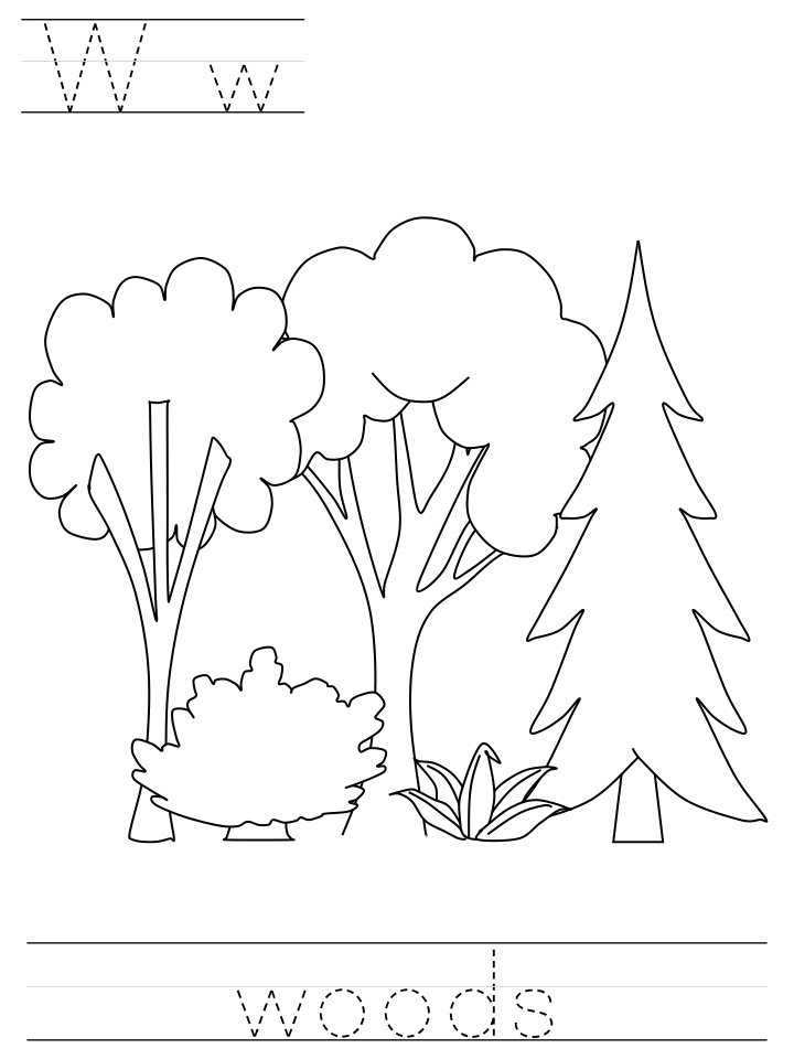 Printable print practice coloring page - Ww woods