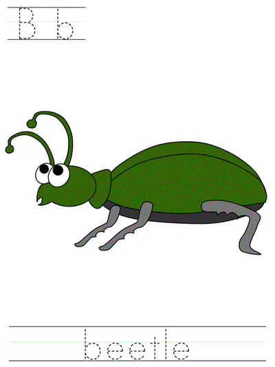 Printable print practice worksheet - Bb beetle