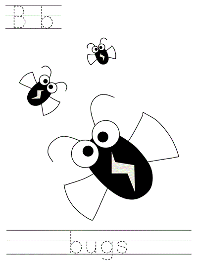 Printable print practice worksheet - Bb bugs