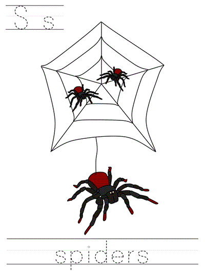 Printable print practice worksheet - Ss spiders