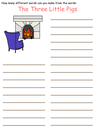Three Little Pigs Word Mine Puzzle