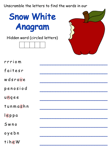 Snow White Anagram Puzzle