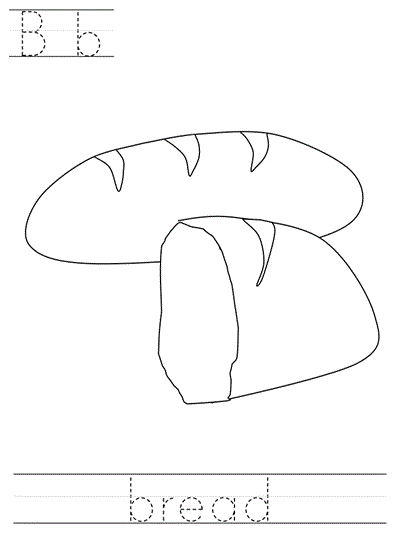 Learn to Print coloring page - Bb bread