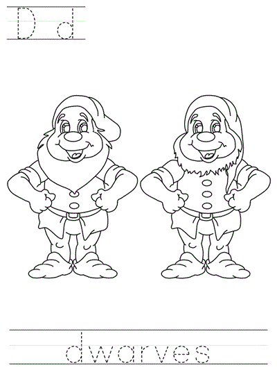Learn to Print coloring page - Dd dwarves