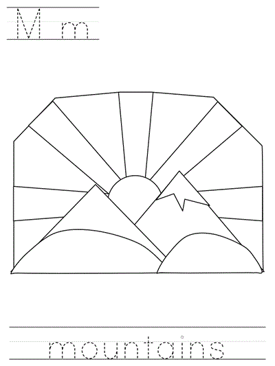 Learn to Print coloring page - Mm mountains