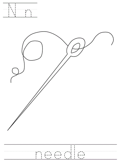 Learn to Print coloring page - Nn needle