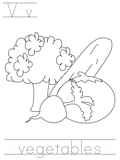 Learn to Print coloring page - Vv vegetables