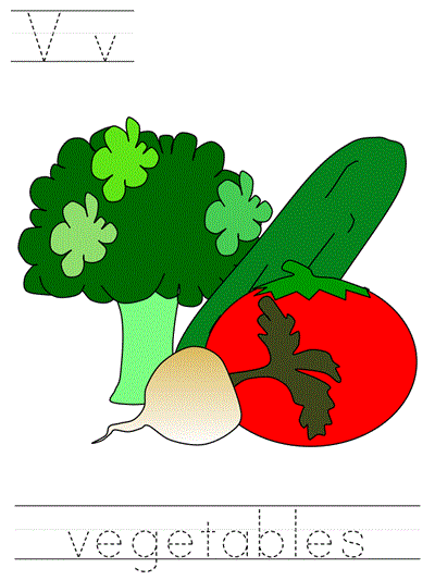 Learn to Print worksheet - Vv vegetables