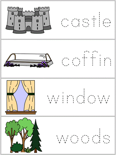 Word Wall Words tracers - castle, coffin, window, woods