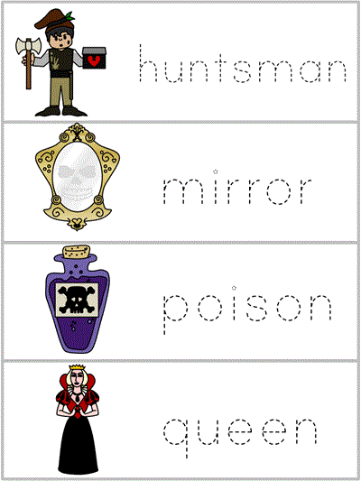 Word Wall Words tracers - huntsman, mirror, poison, queen