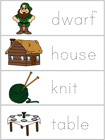 Word Wall Words tracers - dwarf, house, knit, table