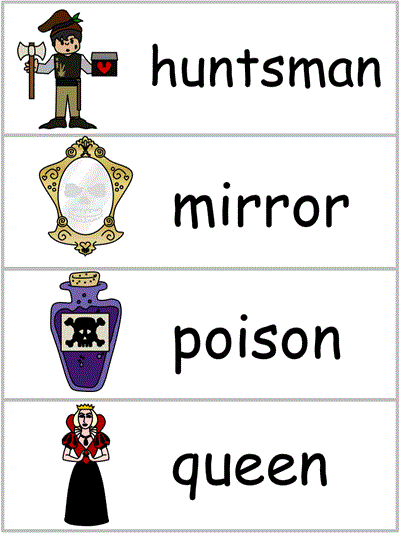 Word Wall Words - huntsman, mirror, poison, queen