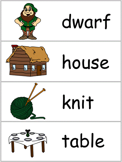 Word Wall Words - dwarf, house, knit, table
