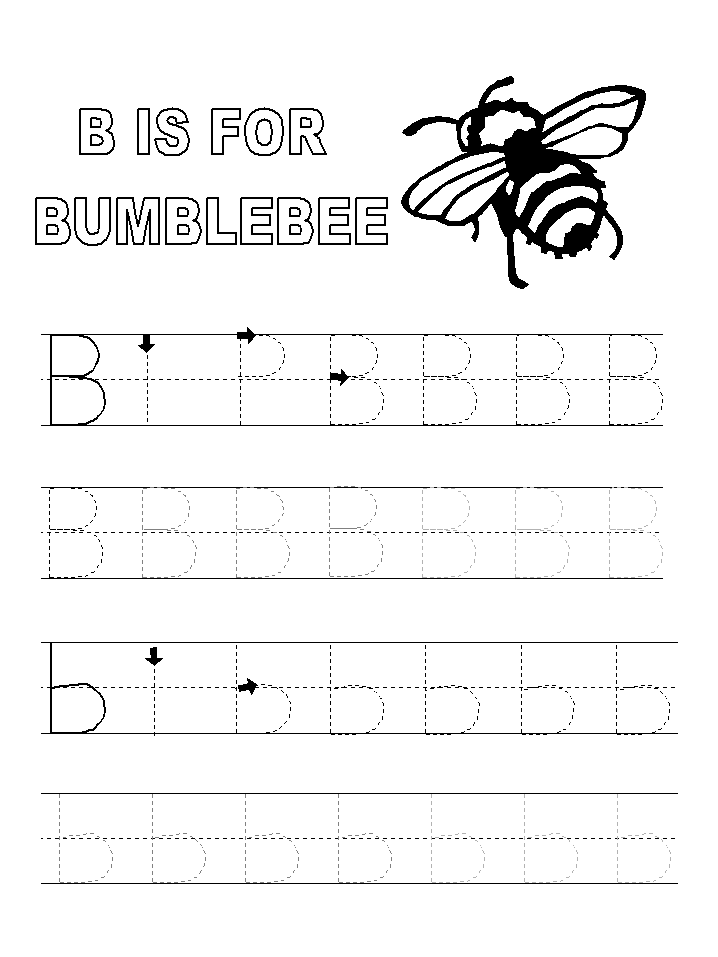 learn to print tracer page for the letter b