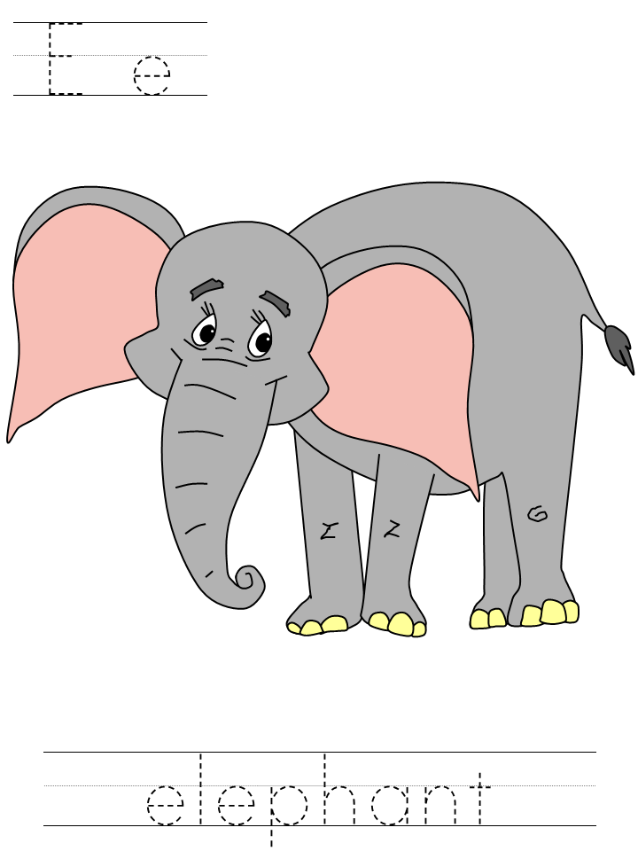 Ee elephant alphabet tracer page