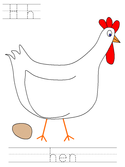 Hh hen alphabet tracer page