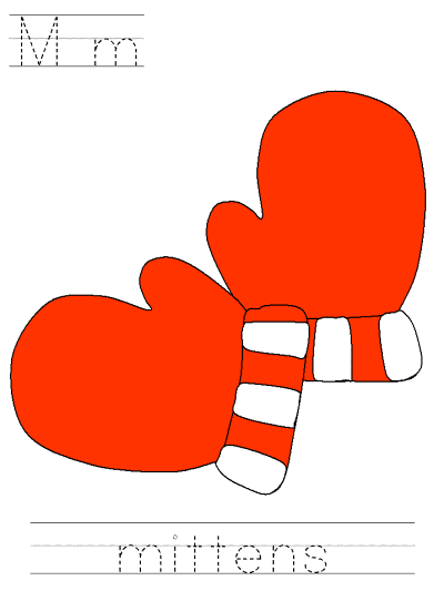 letter Mm mittens tracer pages