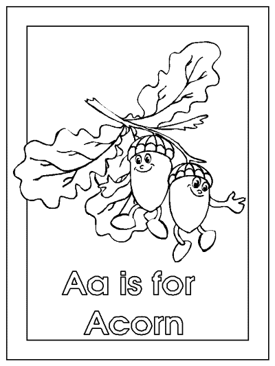 letter a is for acorn alphabet coloring page