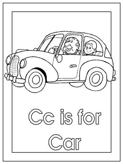 letter Cc is for car alphabet coloring page