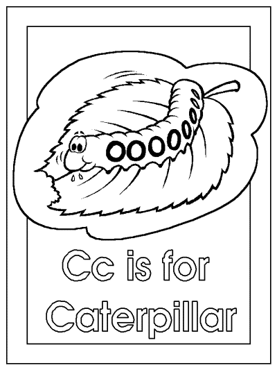 letter Cc is for caterpillar alphabet coloring page