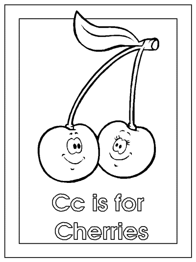 letter Cc is for Cherries alphabet coloring page