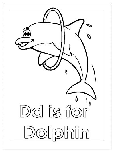 Dd is for Dolphin alphabet coloring page