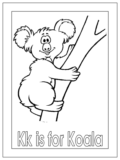 Kk is for koala alphabet coloring page