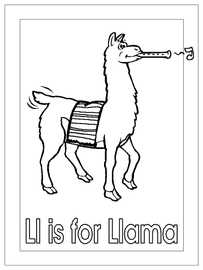Ll is for llama alphabet coloring page