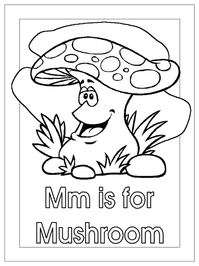 letter m is for mushroom alphabet coloring page