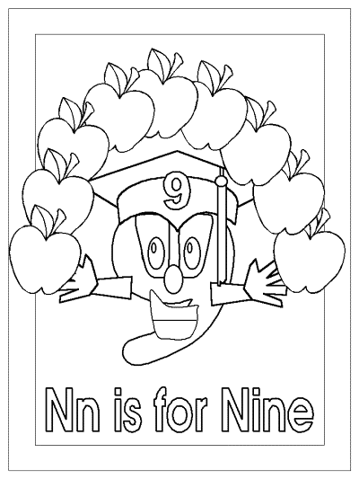 letter n is for nine alphabet coloring page