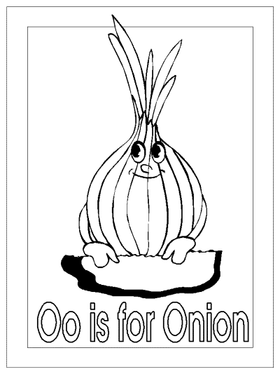 letter o is for onion alphabet coloring page
