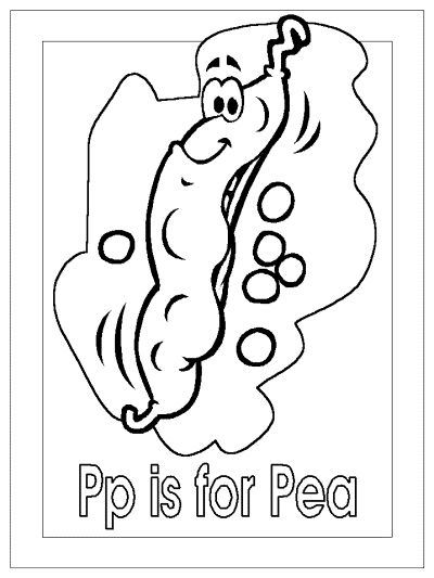 letter p is for pea alphabet coloring page
