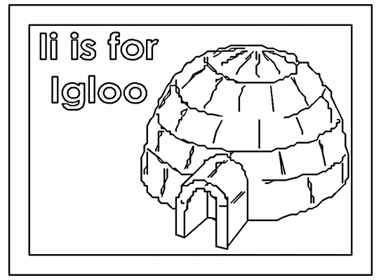letter i is for igloo alphabet coloring page