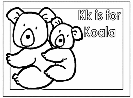 Kk is for koala alphabet coloring page