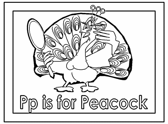 letter p is for peacock alphabet coloring page