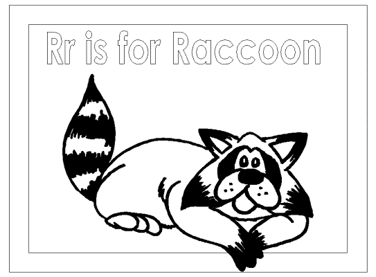 letter r is for raccoon alphabet coloring page