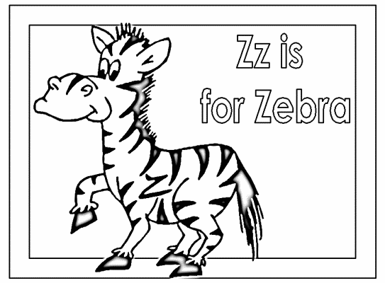 letter Zz is for Zebra alphabet coloring pages