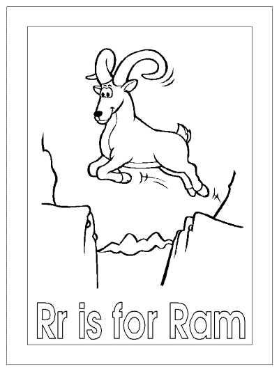letter r is for ram alphabet coloring page