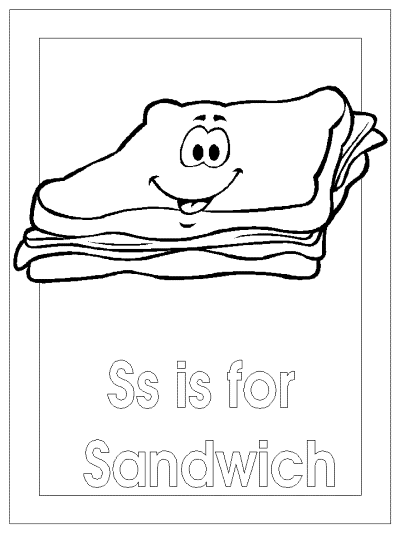 letter s is for sandwich alphabet coloring page