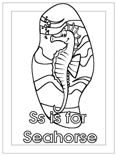 letter s is for seahorse alphabet coloring page