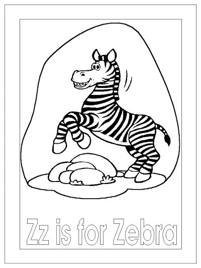 letter Zz is for Zebra alphabet coloring pages