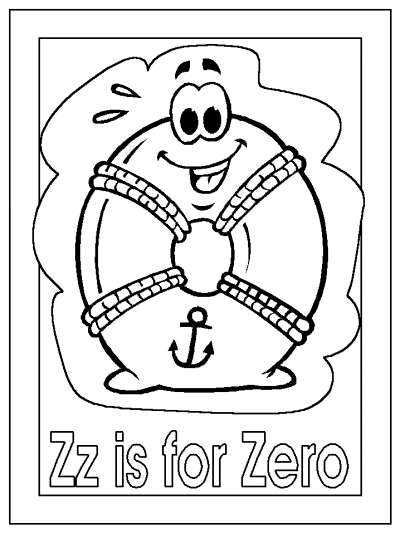 letter Zz is for Zero words alphabet coloring pages