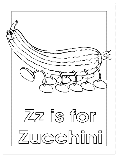 letter Zz is for Zucchini alphabet coloring pages