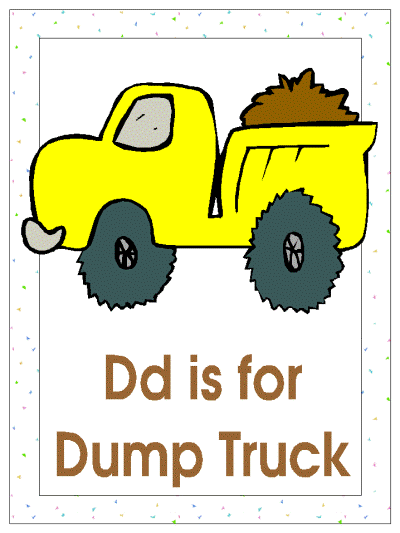 Dd is for Dump Truck alphabet poster