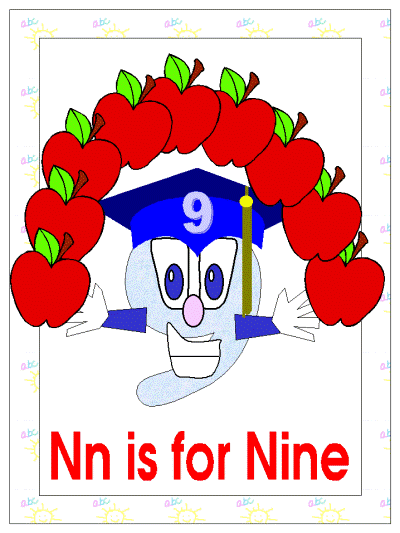 letter n is for nine alphabet poster