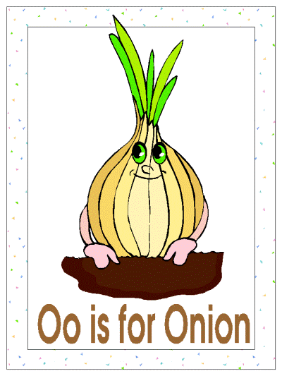 letter o is for onion alphabet poster
