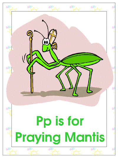 letter p is for praying mantis alphabet poster